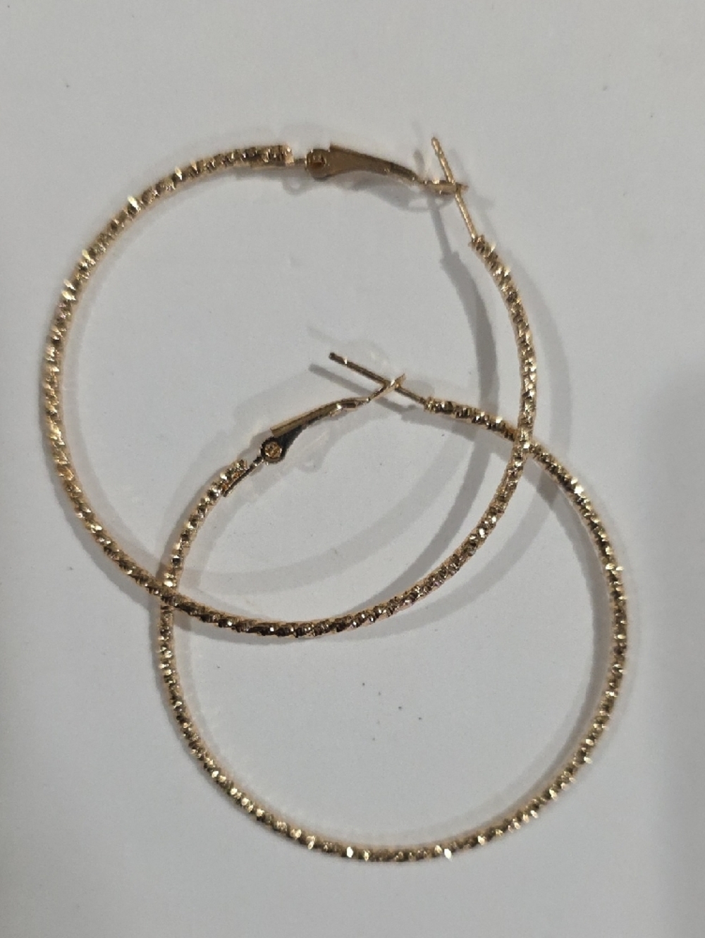 Gold Textured Hoop Earrings – Classic Women’s Statement Fashion Jewelry - 2-inch - Picture 10 of 10